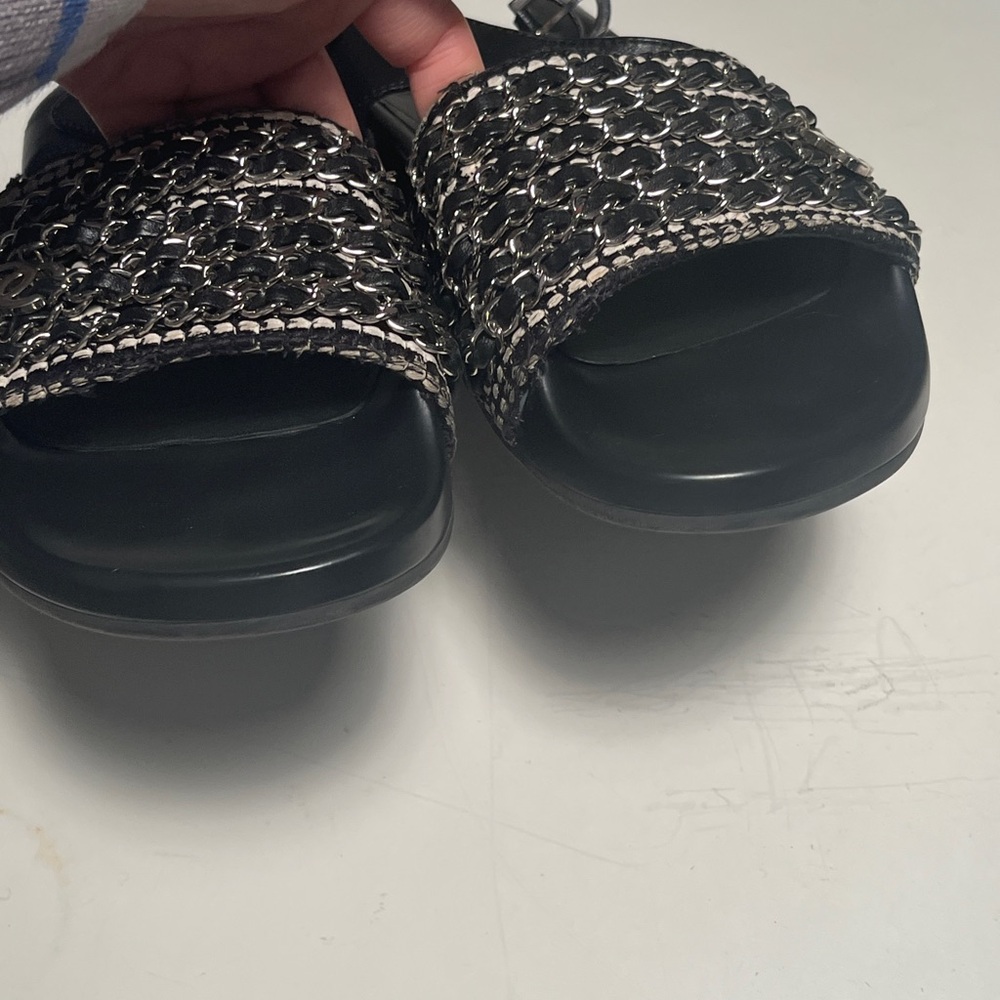 CHANEL Women's Black and White Embellished Sandals - Picture 3 of 10